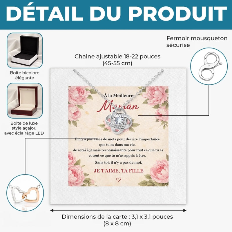 Collier Nœud D’Amour Personnalisé – Cadeau Pour Maman, Mamie – Son Amour Nous Unit Tous
