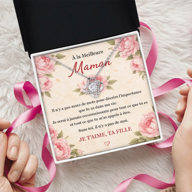 Collier Nœud D’Amour Personnalisé – Cadeau Pour Maman, Mamie – Son Amour Nous Unit Tous