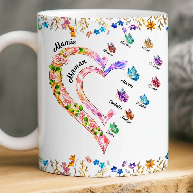 Mug Personnalisé – Cadeau Pour Mamie, Maman – Un Amour Qui Traverse Les Générations