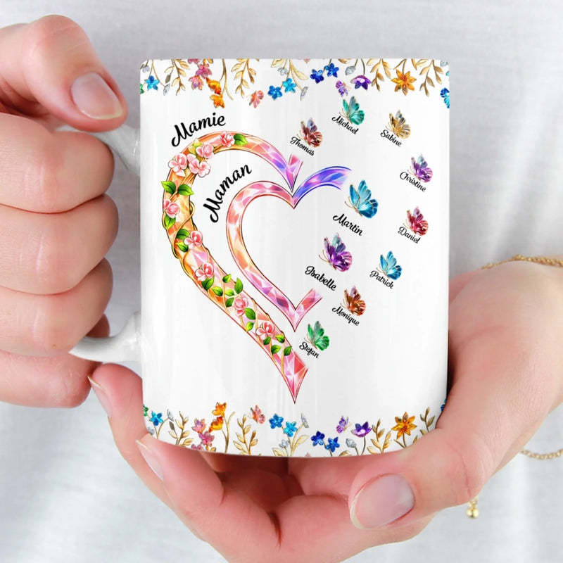Mug Personnalisé – Cadeau Pour Mamie, Maman – Un Amour Qui Traverse Les Générations