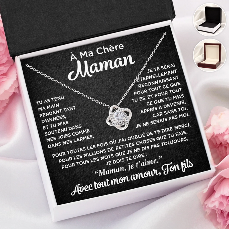 Collier Nœud D’Amour Personnalisé – Cadeau Pour Maman, Mamie – Pour Toujours Reconnaissant