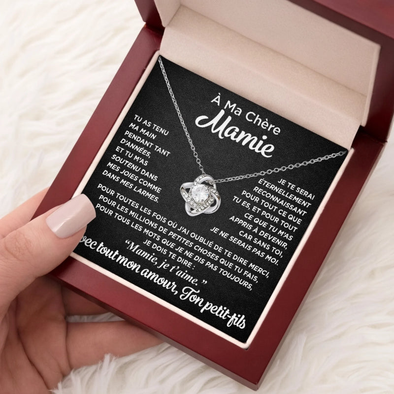 Collier Nœud D’Amour Personnalisé – Cadeau Pour Maman, Mamie – Pour Toujours Reconnaissant