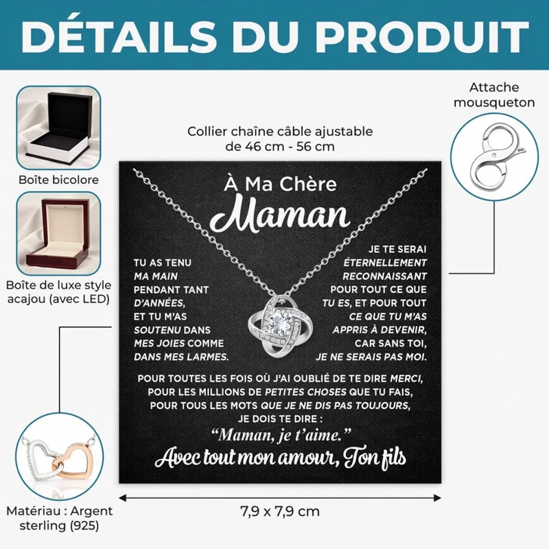 Collier Nœud D’Amour Personnalisé – Cadeau Pour Maman, Mamie – Pour Toujours Reconnaissant