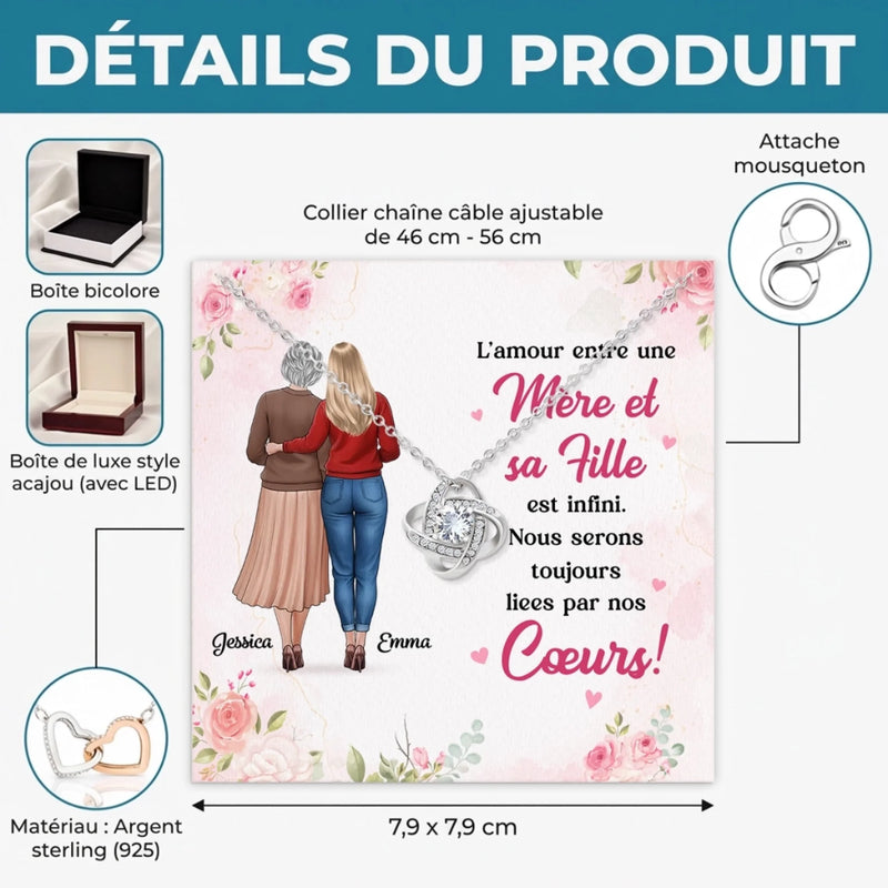 Collier Nœud D’Amour Personnalisé – Cadeau Pour Maman, Fille – Avec Tout Mon Amour