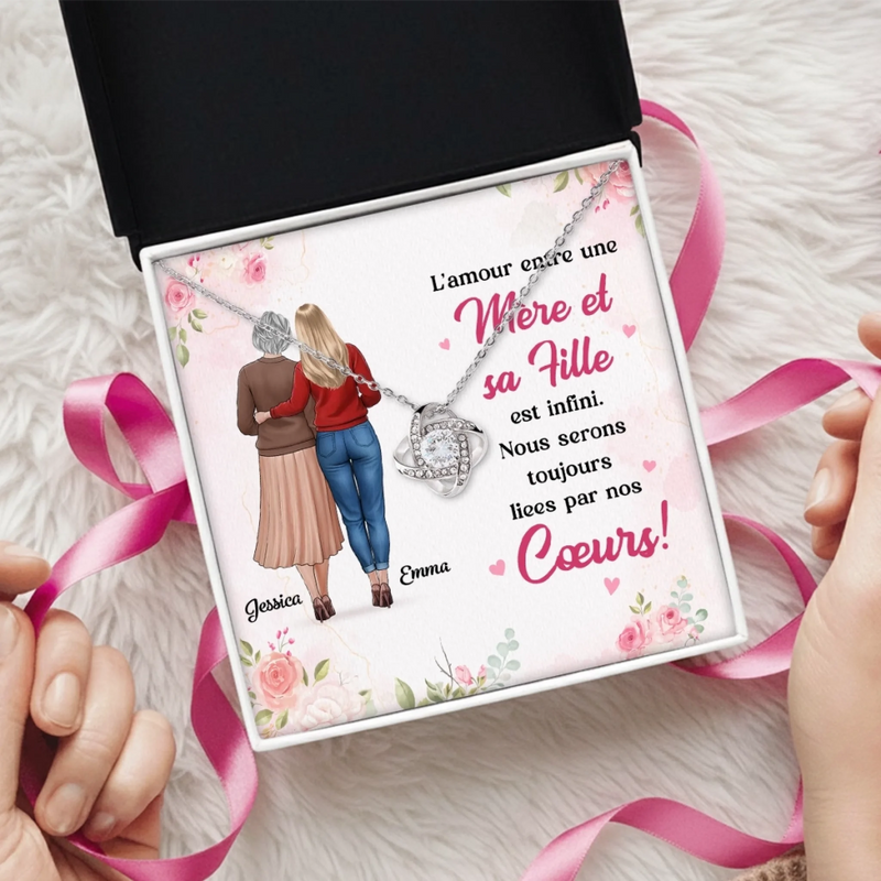 Collier Nœud D’Amour Personnalisé – Cadeau Pour Maman, Fille – Avec Tout Mon Amour