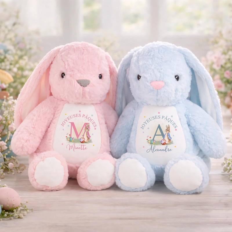 Peluche Lapin Personnalisée – Cadeau De Pâques Pour Bébé – Tout Doux Tout Mignon