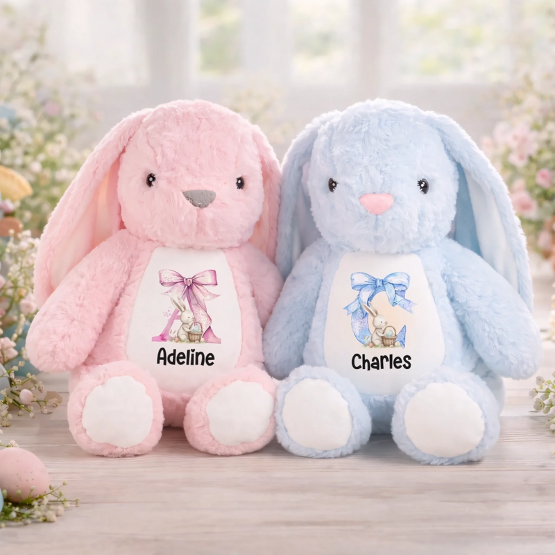 Peluche Lapin Personnalisée – Cadeau De Pâques Pour Bébé – Le Premier Doudou