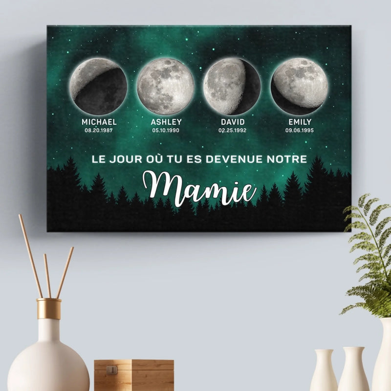 Toile Horizontale Personnalisée – Cadeaux Pour Mamie, Maman – Grâce À Mamie L’Amour Grandit