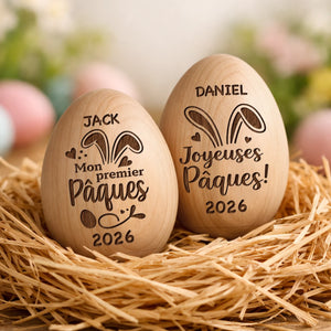 Hochet Œuf En Bois Personnalisé – Cadeau De Pâques Pour Bébé – Tout En Tendresse
