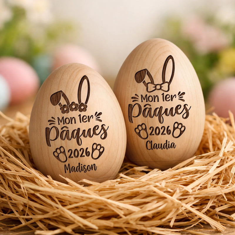 Hochet Œuf En Bois Personnalisé – Cadeau De Pâques Pour Bébé – Une Douce Surprise De Pâques