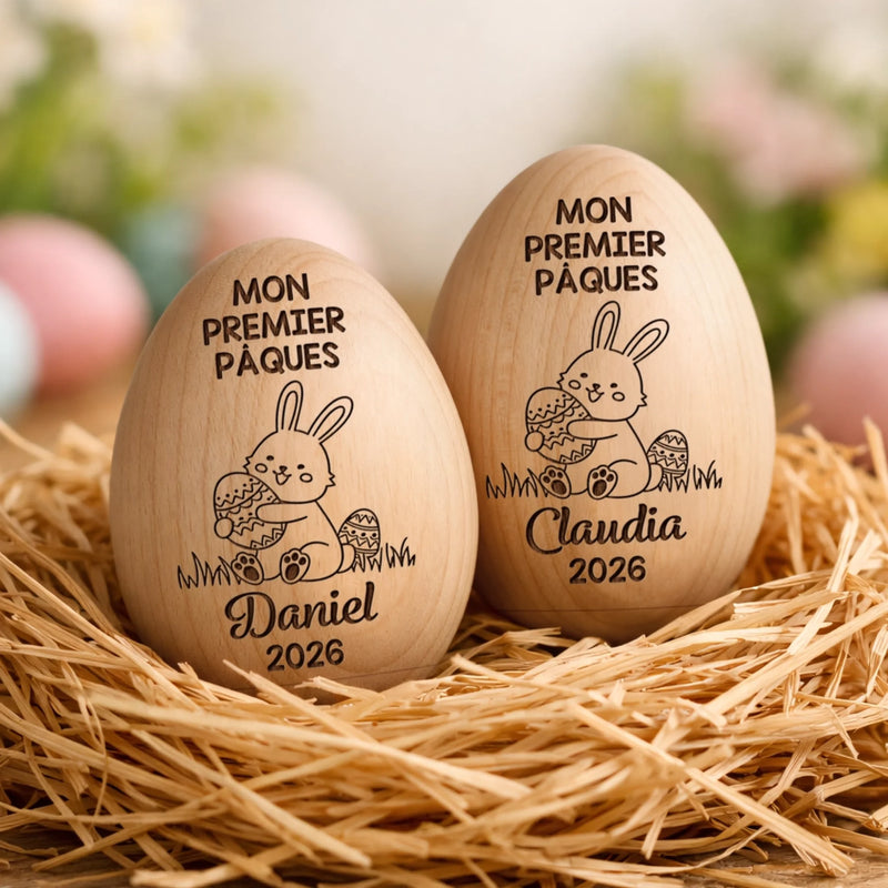 Hochet Œuf En Bois Personnalisé – Cadeau De Pâques Pour Bébé – Le Printemps Commence Ici