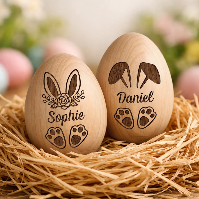 Hochet Œuf En Bois Personnalisé – Cadeau De Pâques Pour Bébé – Un Premier Souvenir Précieux