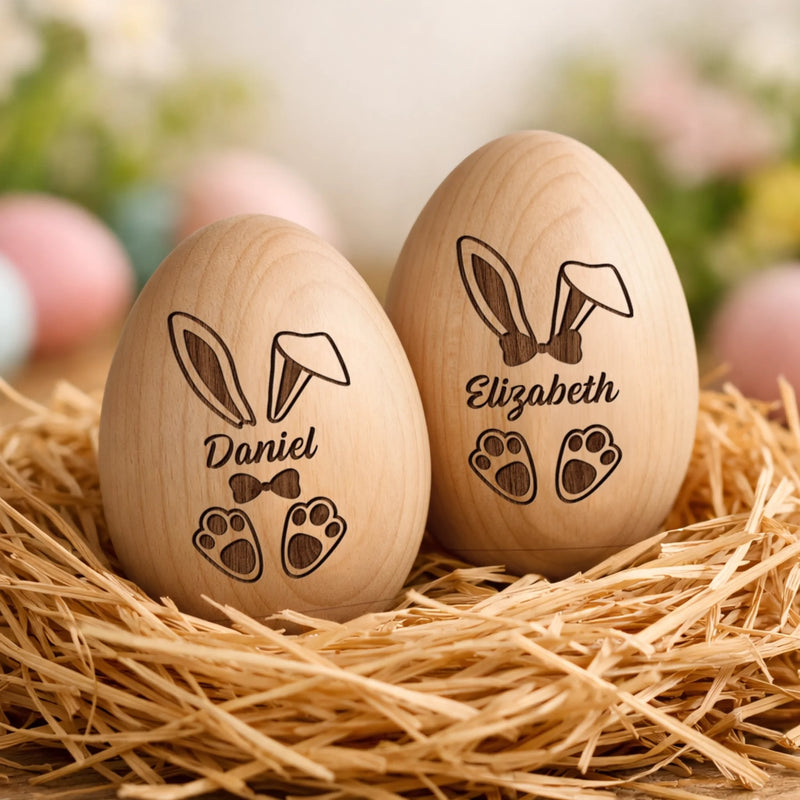 Hochet Œuf En Bois Personnalisé – Cadeau De Pâques Pour Bébé – Une Trace D’Amour