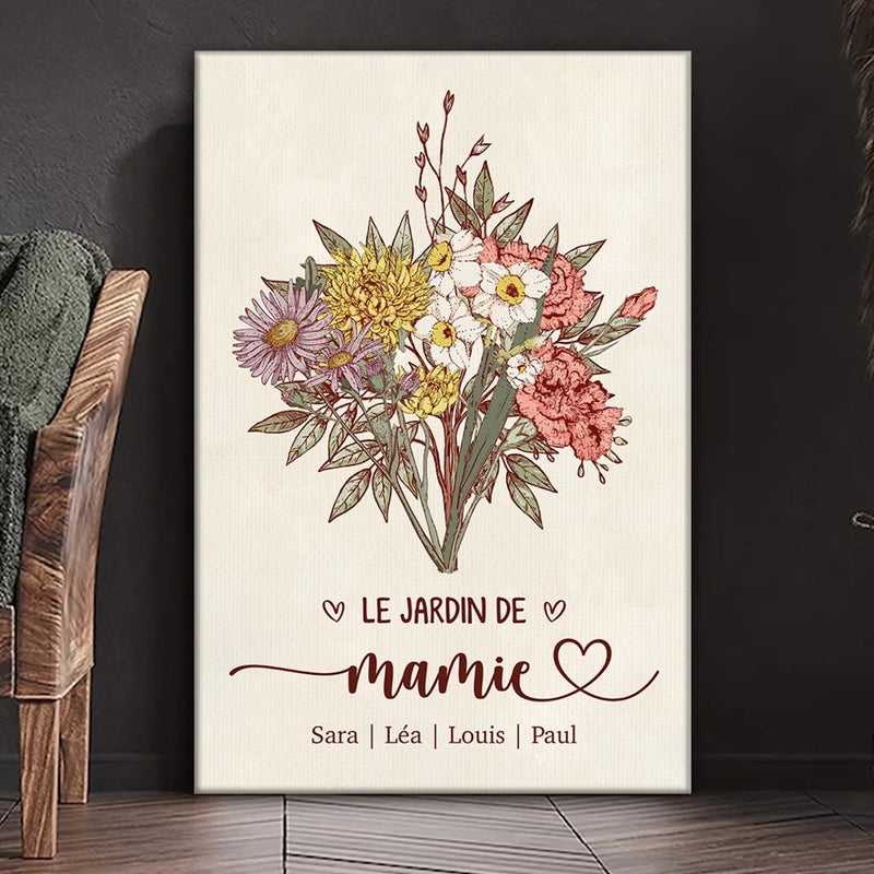 Toile Verticale Personnalisée – Cadeau Pour Mamie, Maman – Grâce À Mamie L’Amour Grandit