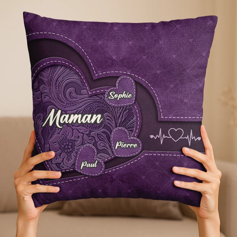 Coussin Personnalisé – Cadeau Pour Mamie – Chaque Battement De Cœur Pense À Toi
