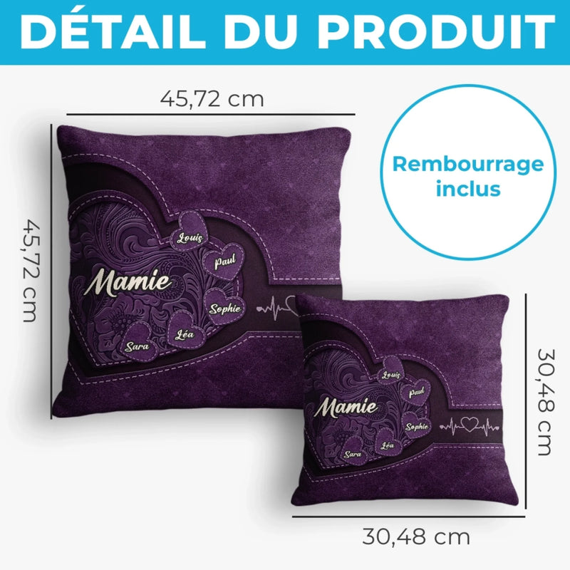 Coussin Personnalisé – Cadeau Pour Mamie – Chaque Battement De Cœur Pense À Toi