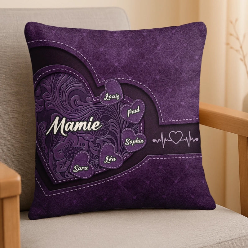 Coussin Personnalisé – Cadeau Pour Mamie – Chaque Battement De Cœur Pense À Toi