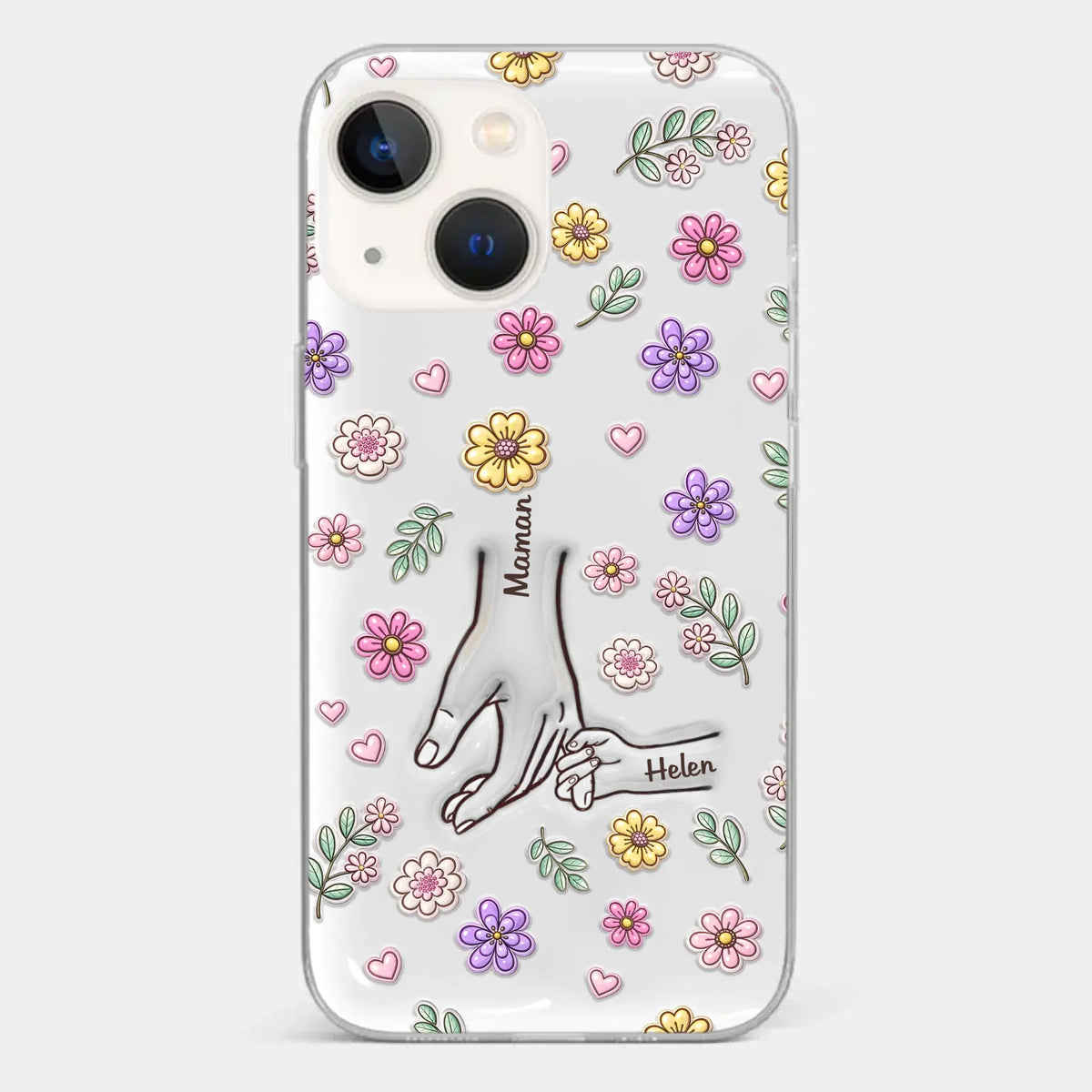 Coque De Téléphone Transparente Personnalisée – Cadeau Pour Mamie, Maman – Main Dans La Main Pour Toujours