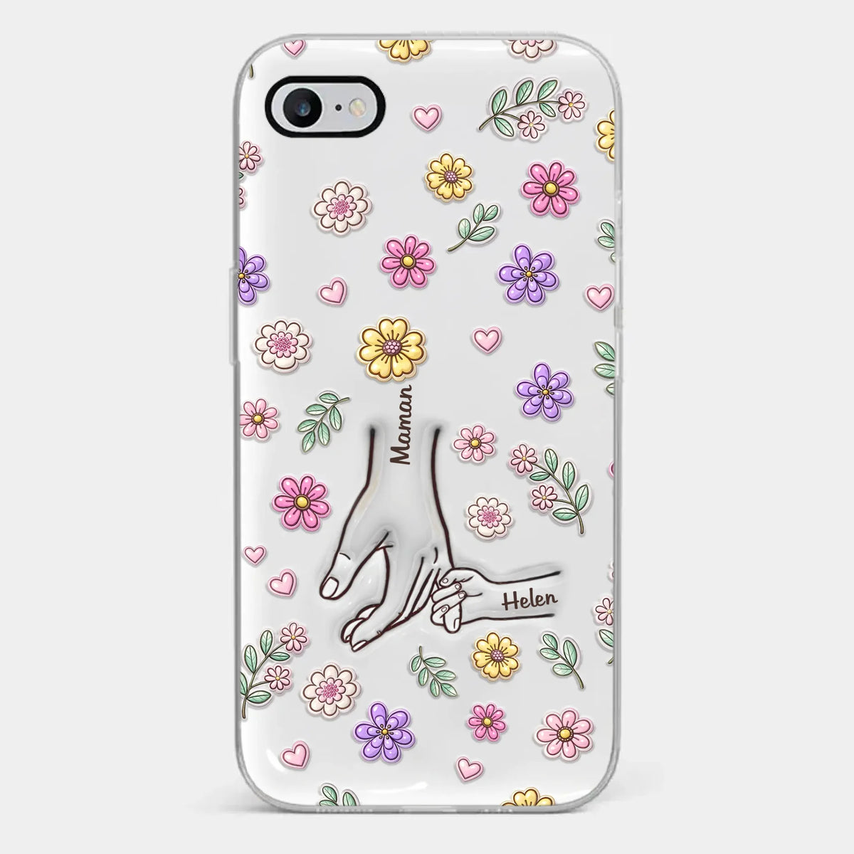 Coque De Téléphone Transparente Personnalisée – Cadeau Pour Mamie, Maman – Main Dans La Main Pour Toujours