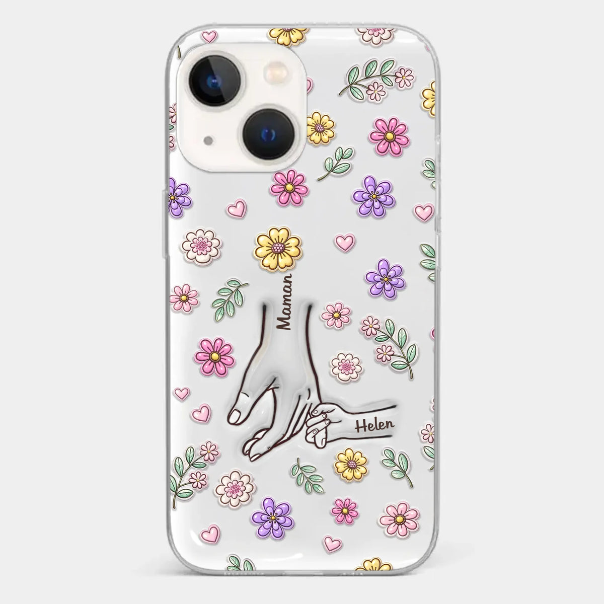 Coque De Téléphone Transparente Personnalisée – Cadeau Pour Mamie, Maman – Main Dans La Main Pour Toujours