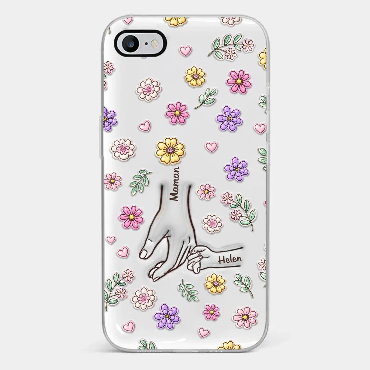Coque De Téléphone Transparente Personnalisée – Cadeau Pour Mamie, Maman – Main Dans La Main Pour Toujours