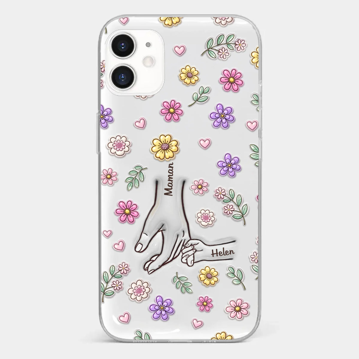 Coque De Téléphone Transparente Personnalisée – Cadeau Pour Mamie, Maman – Main Dans La Main Pour Toujours