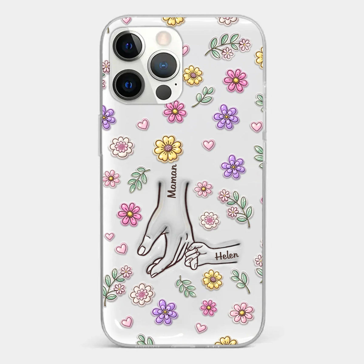 Coque De Téléphone Transparente Personnalisée – Cadeau Pour Mamie, Maman – Main Dans La Main Pour Toujours