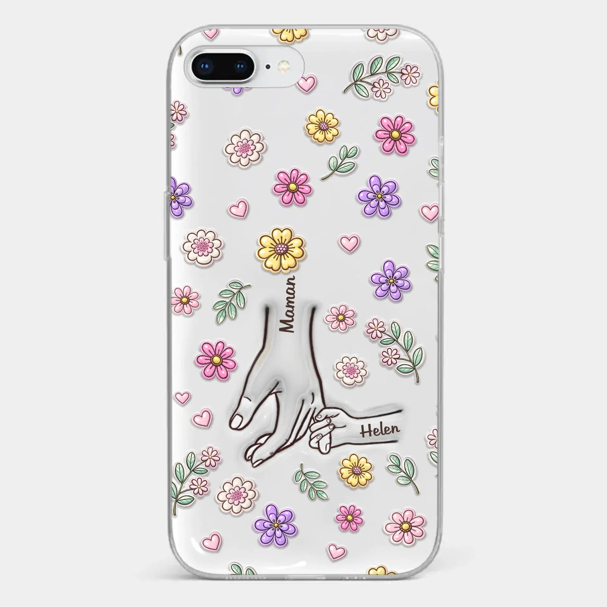 Coque De Téléphone Transparente Personnalisée – Cadeau Pour Mamie, Maman – Main Dans La Main Pour Toujours