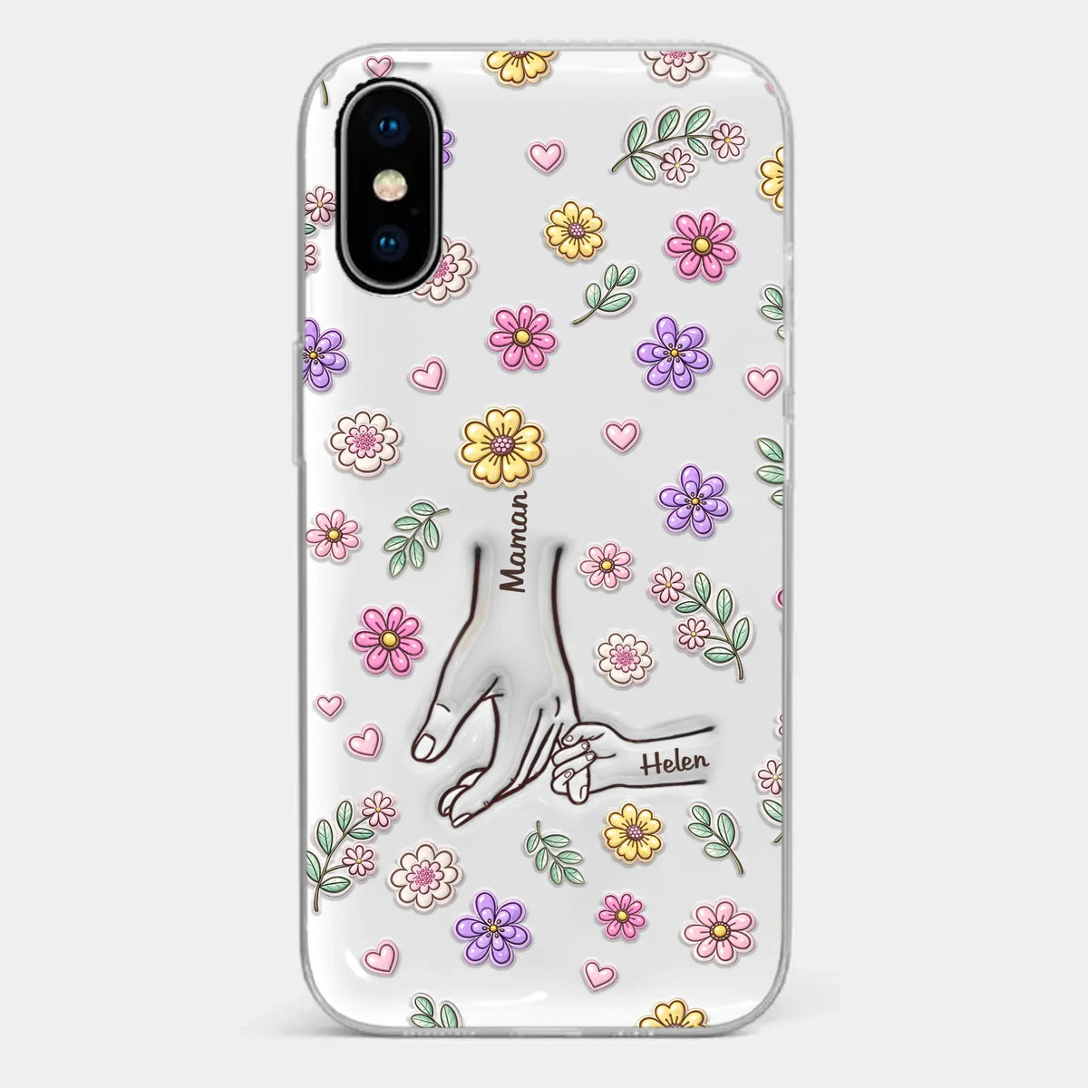 Coque De Téléphone Transparente Personnalisée – Cadeau Pour Mamie, Maman – Main Dans La Main Pour Toujours