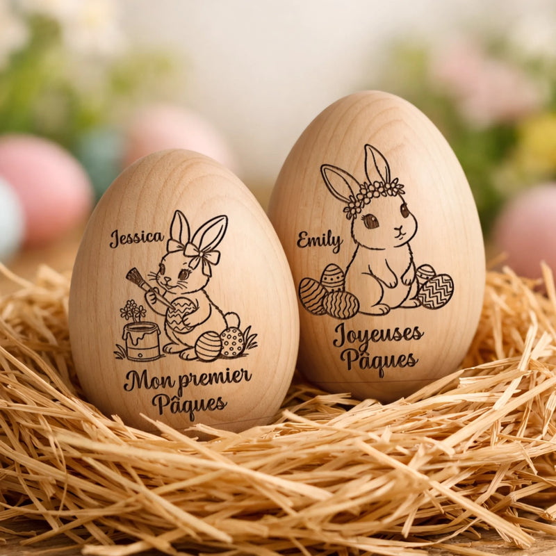 Hochet Œuf En Bois Personnalisé – Cadeau De Pâques Pour Bébé – Un Souvenir Tout Doux De Pâques