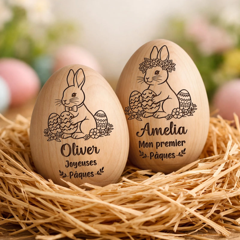 Hochet Œuf En Bois Personnalisé – Cadeau De Pâques Pour Bébé – Les Premiers Instants Les Plus Précieux