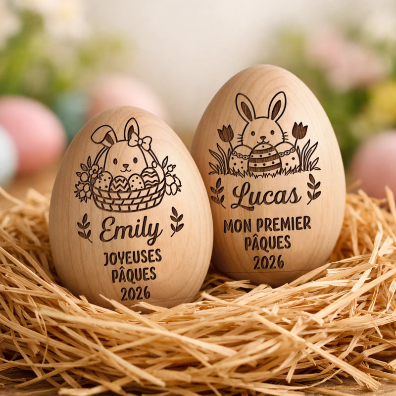 Hochet Œuf En Bois Personnalisé – Cadeau De Pâques Pour Bébé – Un Monde De Tendresse Pour Toi