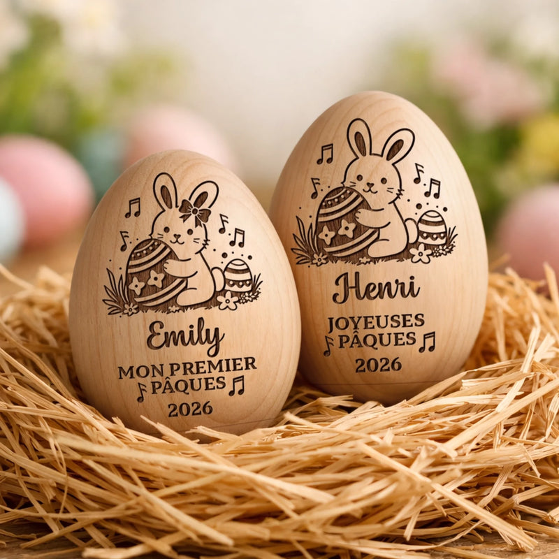Hochet Œuf En Bois Personnalisé – Cadeau De Pâques Pour Bébé – Doux Comme Un Câlin