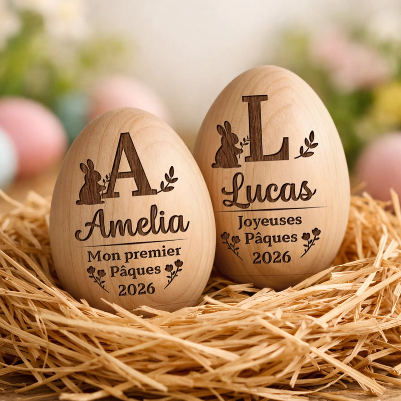 Hochet Œuf En Bois Personnalisé – Cadeau De Pâques Pour Bébé – Une Tendre Fête De Pâques