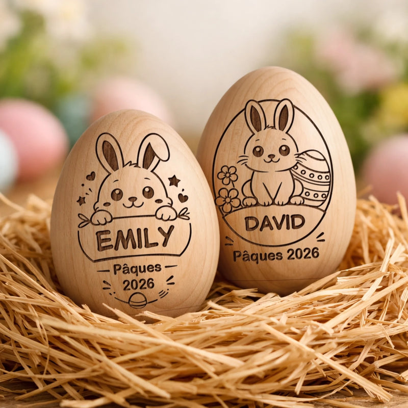 Hochet Œuf En Bois Personnalisé – Cadeau De Pâques Pour Bébé – Pâques Pleines De Magie
