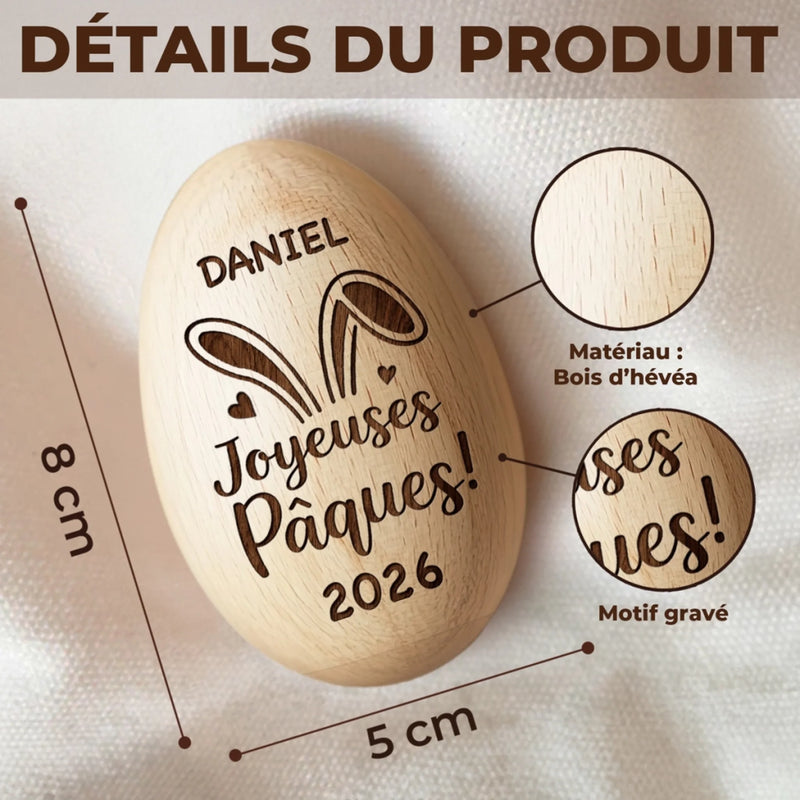 Hochet Œuf En Bois Personnalisé – Cadeau De Pâques Pour Bébé – Tout En Tendresse