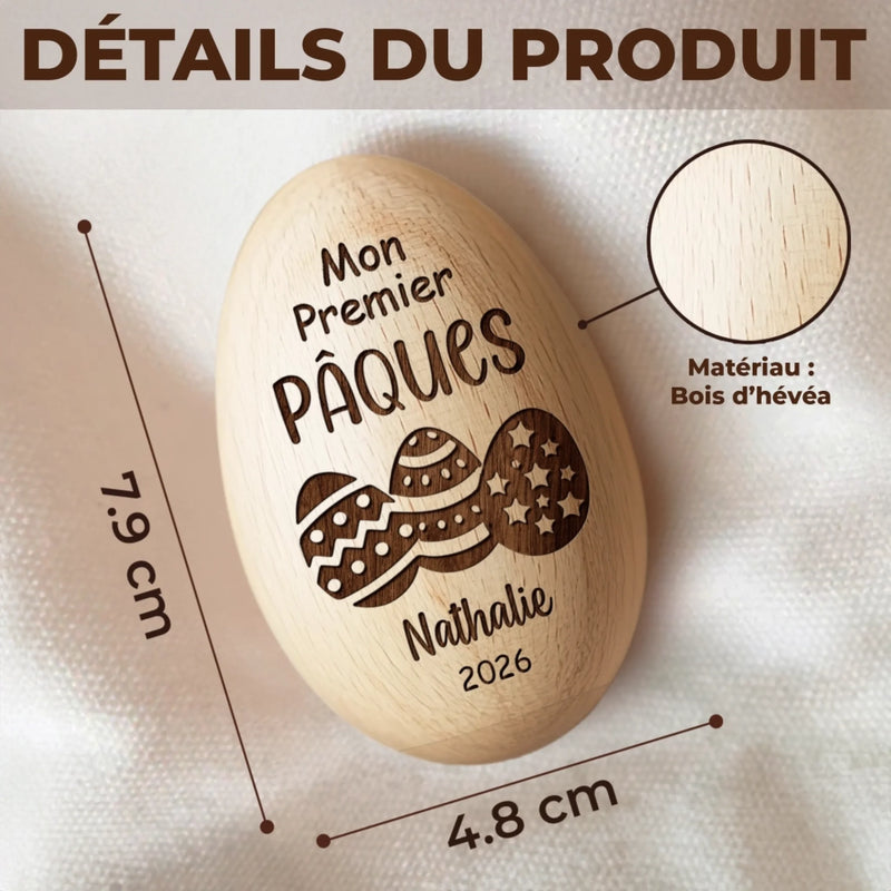 Hochet Œuf En Bois Personnalisé – Cadeau De Pâques Pour Bébé – Un Petit Trésor À Secouer