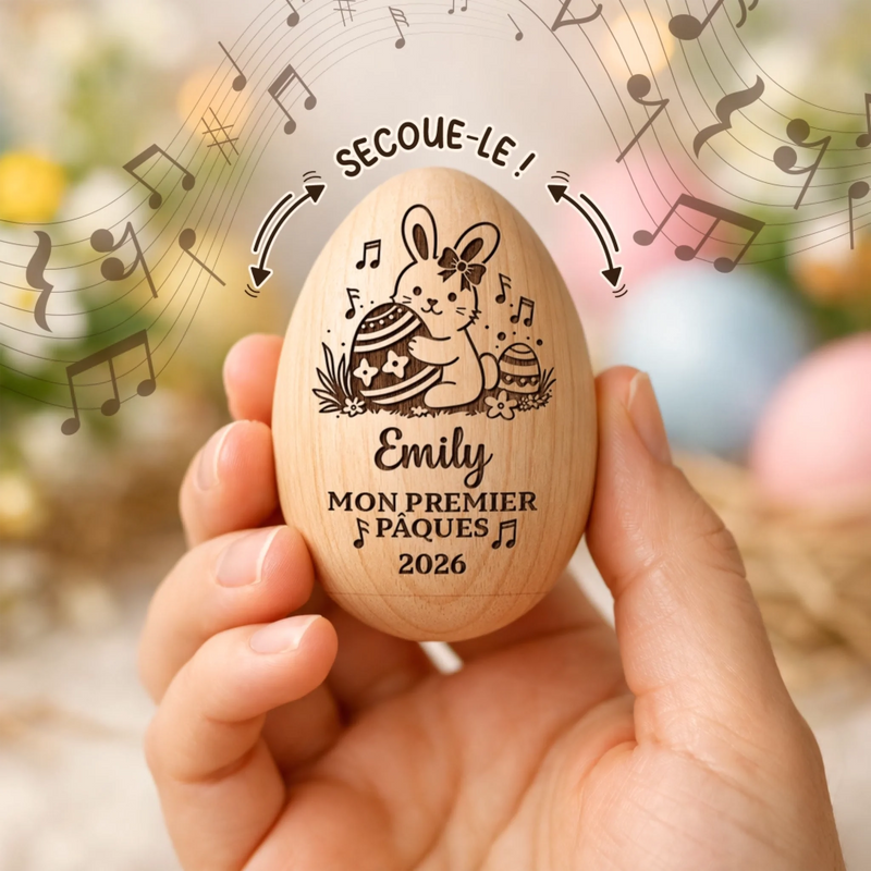 Hochet Œuf En Bois Personnalisé – Cadeau De Pâques Pour Bébé – Doux Comme Un Câlin