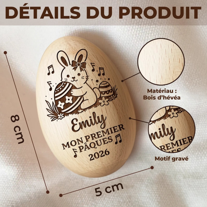 Hochet Œuf En Bois Personnalisé – Cadeau De Pâques Pour Bébé – Doux Comme Un Câlin