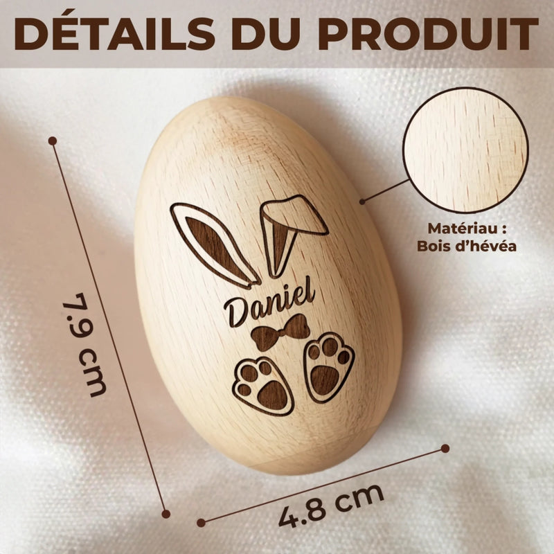 Hochet Œuf En Bois Personnalisé – Cadeau De Pâques Pour Bébé – Une Trace D’Amour