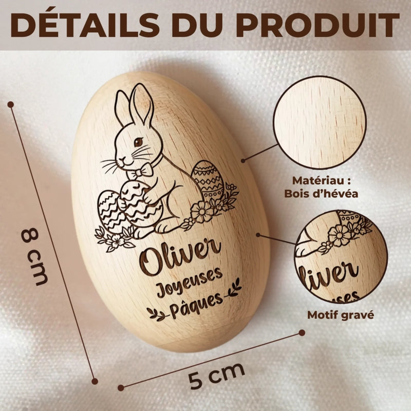 Hochet Œuf En Bois Personnalisé – Cadeau De Pâques Pour Bébé – Les Premiers Instants Les Plus Précieux