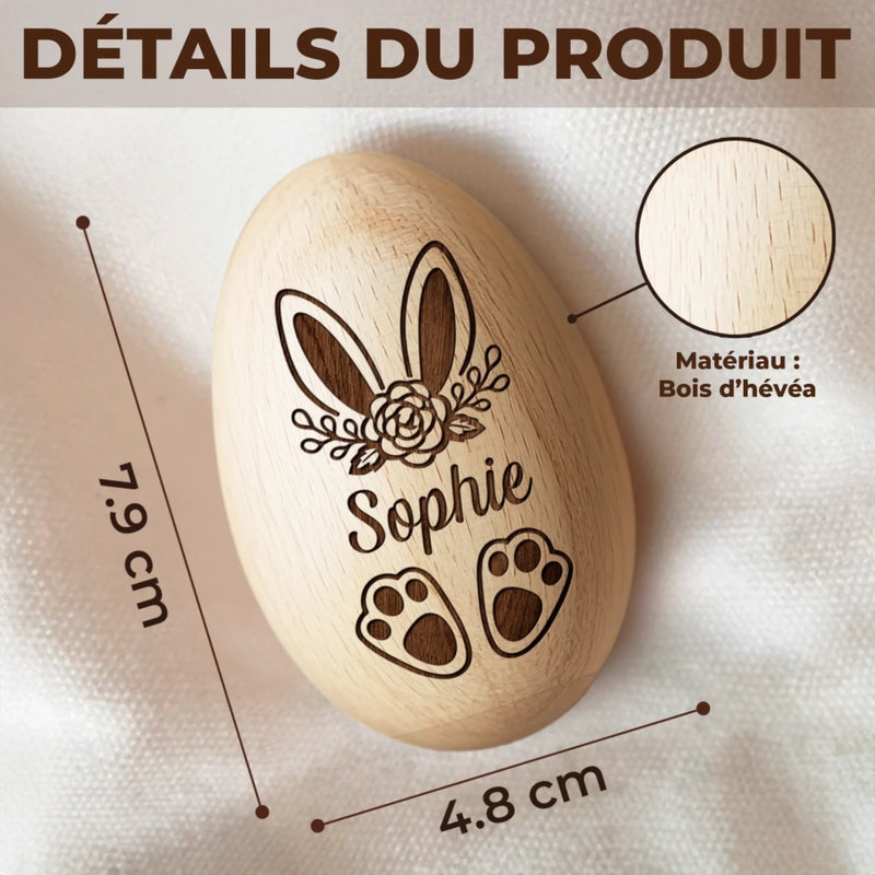 Hochet Œuf En Bois Personnalisé – Cadeau De Pâques Pour Bébé – Un Premier Souvenir Précieux