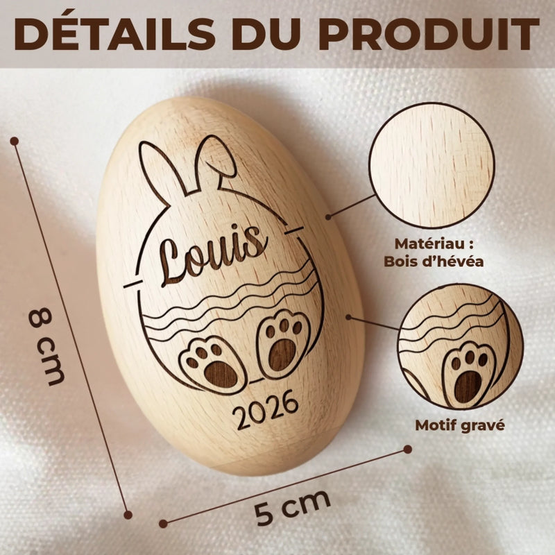 Hochet Œuf En Bois Personnalisé – Cadeau De Pâques Pour Bébé – Un Petit Trésor Plein De Douceur