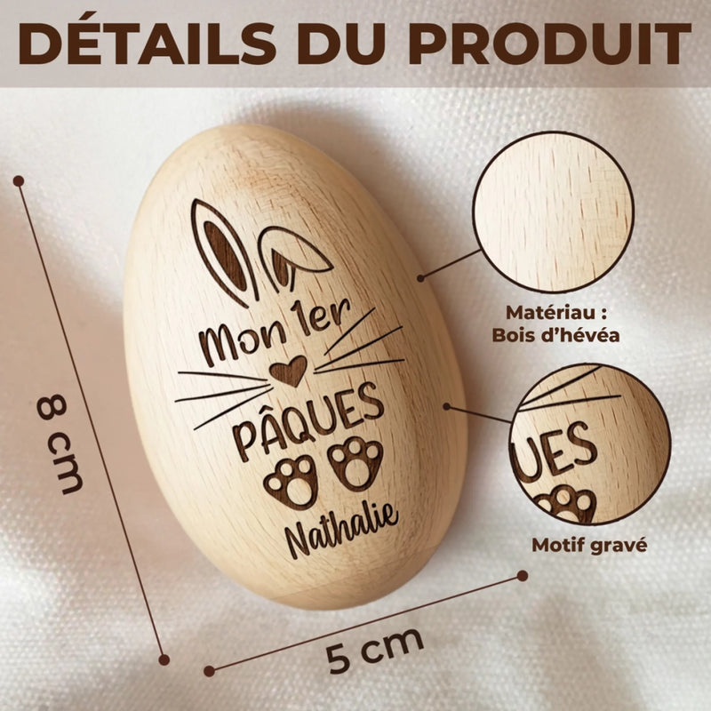 Hochet Œuf En Bois Personnalisé – Cadeau De Pâques Pour Bébé – Premiers Jeux De Pâques