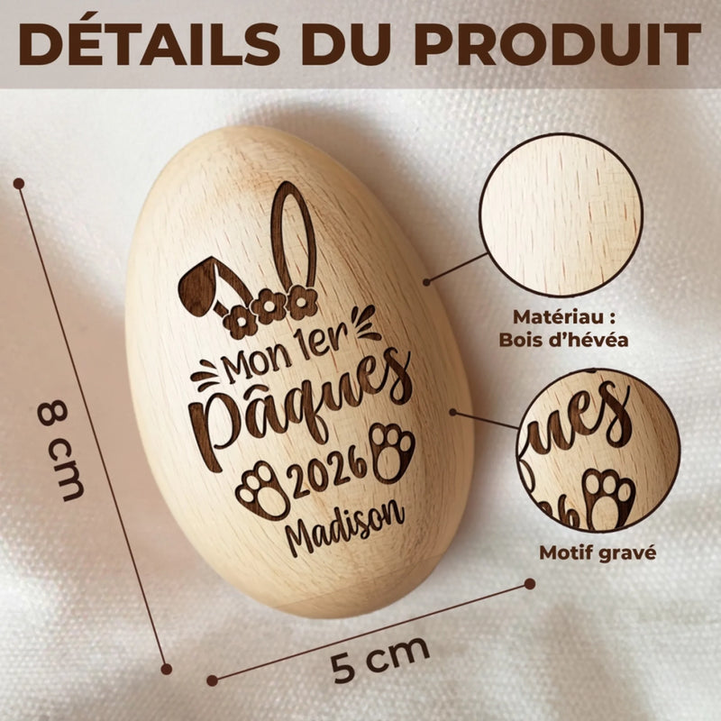 Hochet Œuf En Bois Personnalisé – Cadeau De Pâques Pour Bébé – Une Douce Surprise De Pâques