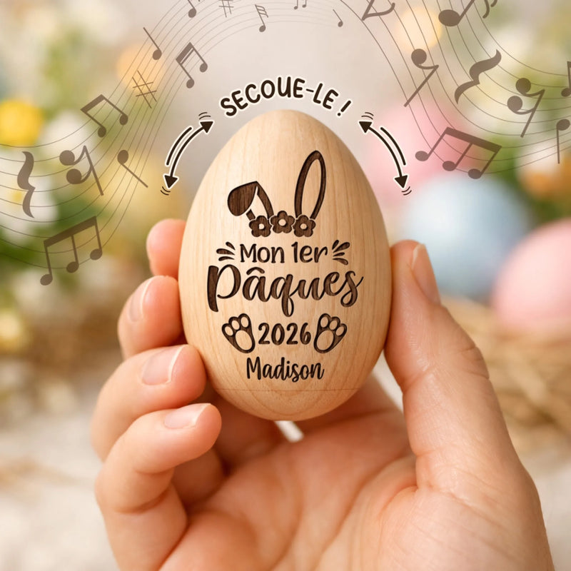 Hochet Œuf En Bois Personnalisé – Cadeau De Pâques Pour Bébé – Une Douce Surprise De Pâques