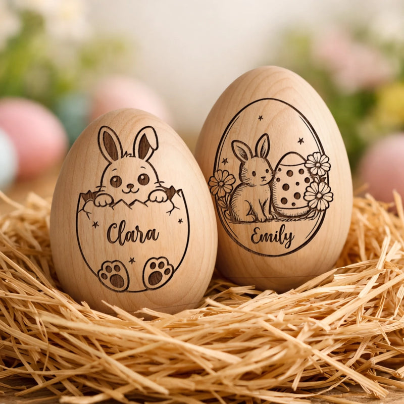 Hochet Œuf En Bois Personnalisé – Cadeau De Pâques Pour Bébé – Petit Trésor De Pâques