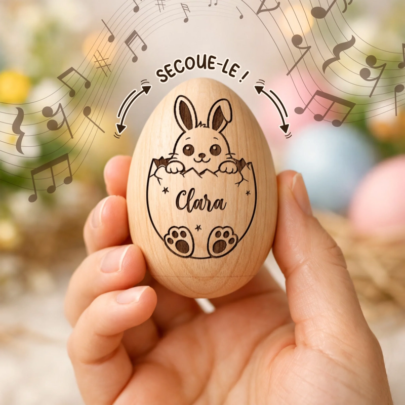 Hochet Œuf En Bois Personnalisé – Cadeau De Pâques Pour Bébé – Petit Trésor De Pâques