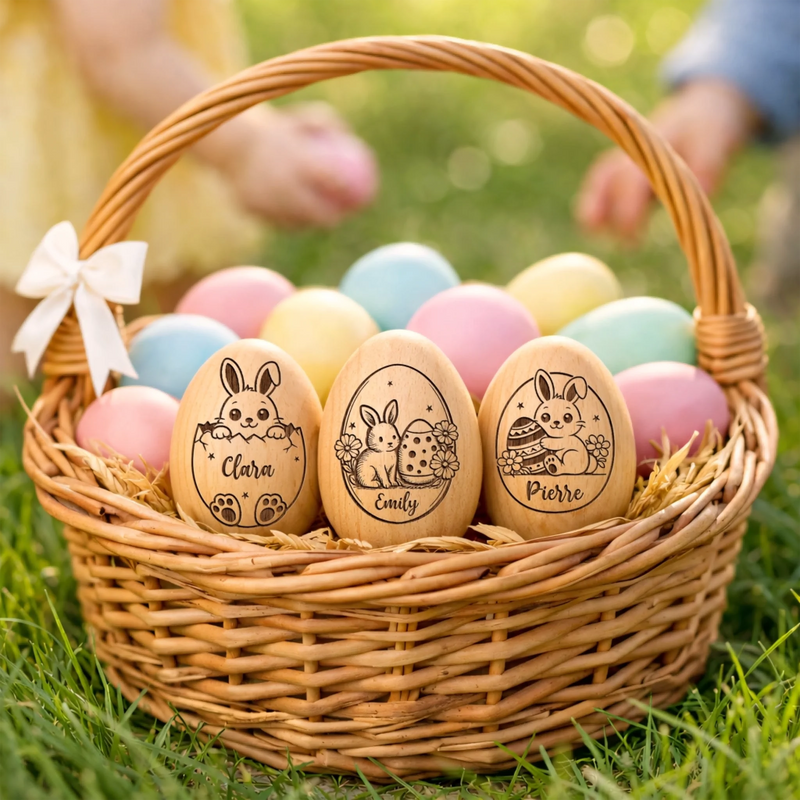 Hochet Œuf En Bois Personnalisé – Cadeau De Pâques Pour Bébé – Petit Trésor De Pâques