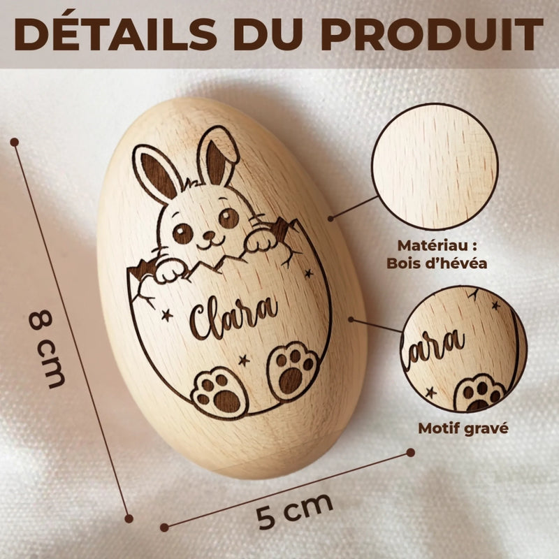 Hochet Œuf En Bois Personnalisé – Cadeau De Pâques Pour Bébé – Petit Trésor De Pâques